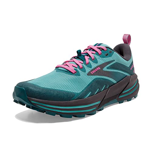 1203631B BROOKS WOMEN CASCADIA 16 TRAIL SHOE, PORCELAIN/BLUE CORAL/PINK, SIZE 6 Like New