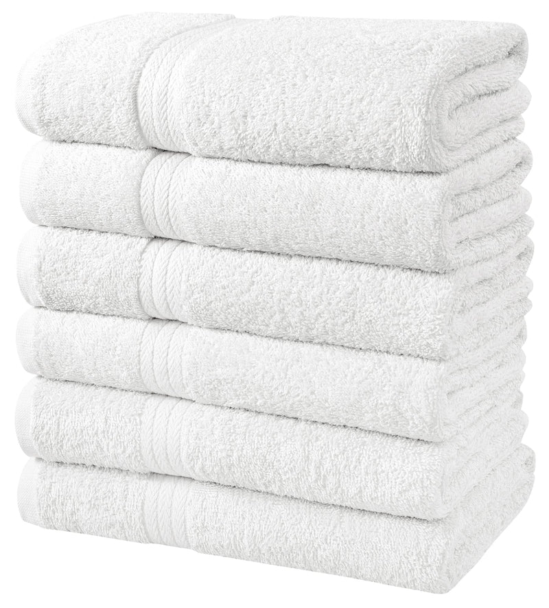 SIMPLY LOFTY 100% COTTON BATH TOWELS SET OF 6 ULTRA SOFT RING SPUN - WHITE - Brand New