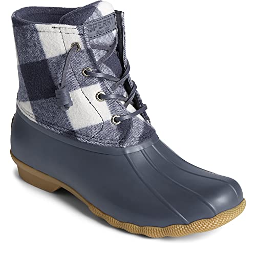 SPERRY LADIES FOOTWEAR WOMEN'S SALTWATER SEASONAL RAIN BOOT NAVY CHECK SIZE 8.5 Like New