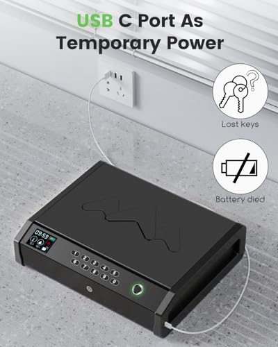 Gun Safe, Biometric Safes for Pistols with LCD Display of Time Battery FPR Like New