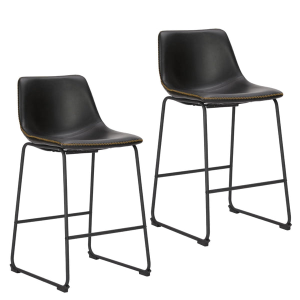 NEWBULIG COUNTER HEIGHT BARSTOOLS WITH LEATHER BACK SET OF 2 26" - BLACK - Like New