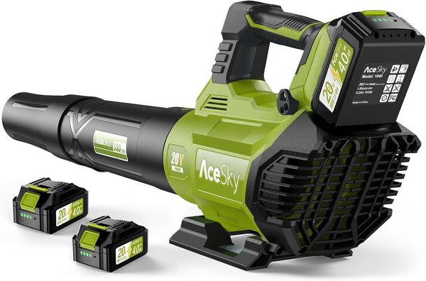 ACESKY LEAF BLOWER CORDLESS 580CFM/160MPH & 3 SPEED BATTERY/ CHARGER - GREEN - Like New