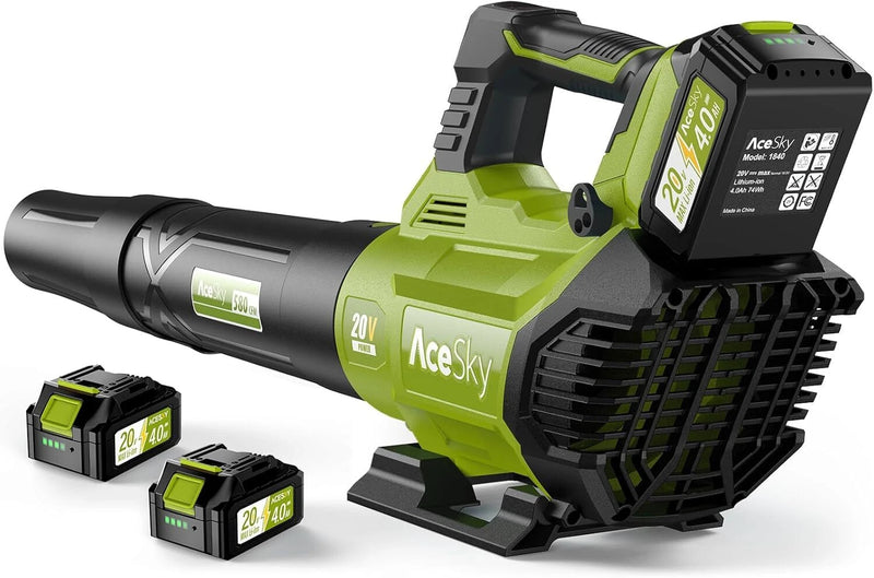 ACESKY LEAF BLOWER CORDLESS 580CFM/160MPH & 3 SPEED BATTERY/ CHARGER - GREEN - Like New
