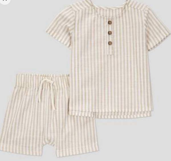 CARTER'S BABY BOYS STRIPED TOP & BOTTOM SET - SIZE 12M - BROWN - Brand New