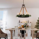 FARMHOUSE 6-LIGHT DARK BROWN WAGON WHEEL ISLAND RUSTIC CHANDELIER  - BLACK BROWN - Like New