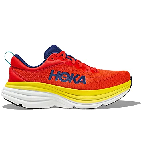 HOKA ONE ONE MENS BONDI 8 SIZE 10, RED ALERT FLAME Like New