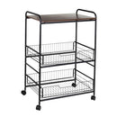 HONEY-CAN-DO 3-Tier Rolling Cart Wood Shelf Pull-Out Baskets CRT-09580 - Black Like New