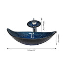 Oval Glass Vessel Sink Basin Combo Waterfall Faucet Pop Drain B0C77N29WB - Blue - Brand New
