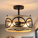 9MMML 12.8“ FLUSH MOUNT CEILING LIGHT MODERN METAL CHANDELIER - BLACK/WOOD - Like New