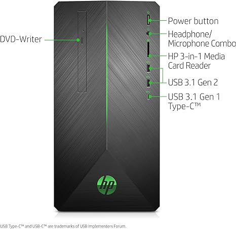 HP Pavilion Desktop AMD RYZEN 3 2200G 8GB 1 TB HDD RADEON RX550 690-0010 - BLACK - Like New