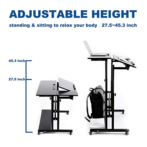 PORTABLE STANDING DESK SMALL STANDING WHEELS ADJUSTABLE STANDING DESK BLACK Like New