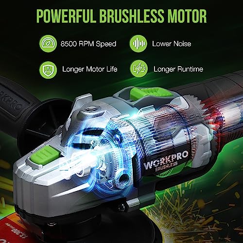 WORKPRO Cordless Angle Grinder, 20V Brushless Grinder with 4.0Ah Battery Fast - Like New