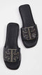 79985 TORY BURCH WOMEN'S DOUBLE T SPORT SLIDES BLACK/GOLD SIZE 8.5 Like New