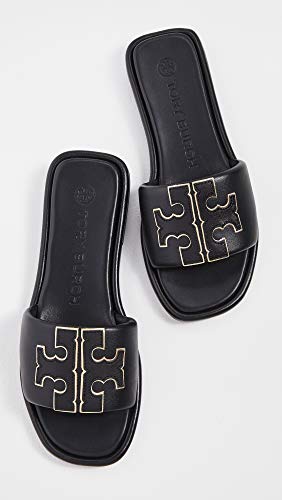 79985 TORY BURCH WOMEN'S DOUBLE T SPORT SLIDES BLACK/GOLD SIZE 9 Like New