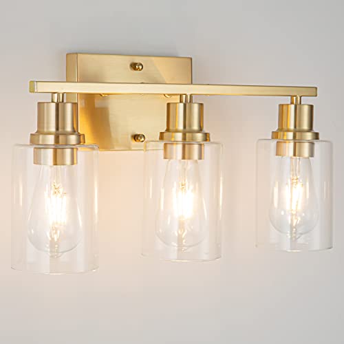 3-Lights Gold Bathroom Light Fixture, Brushed Brass Vanity Light Like New