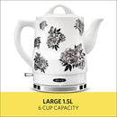 BELLA 1.5 LITER ELECTRIC CERAMIC TEA KETTLE 14746, BLACK FLORAL Like New