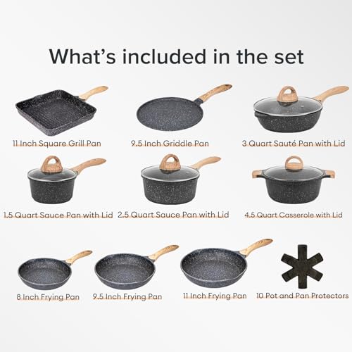 JEETEE POTS PANS SET NONSTICK 23PCS COOKWARE SETS YSET9 - GRAY GRANITE Brand New