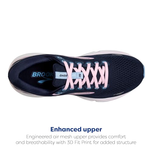 BROOKS WOMEN'S GHOST 15 NEUTRAL RUNNING SHOE, PEACOAT/PINK/OPEN AIR - SIZE 10 - Like New