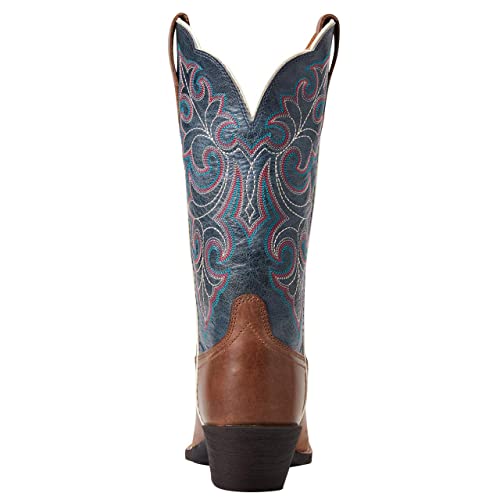 10040446 ARIAT WOMEN ROUND UP SQUARE TOE WESTERN COWBOY BOOT BROWN/BLUE SIZE 7 Like New