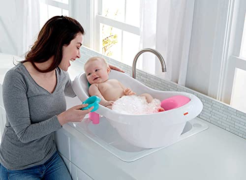 FISHER PRICE BABY TO TODDLER BATH 4-IN-1 SLING ‘N SEAT TUB WITH 2 TOYS - PINK Like New