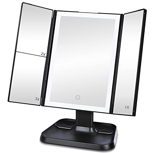 AirExpect Makeup Mirror Trifold Vanity Mirror with 72 LED Lights - BLACK Like New