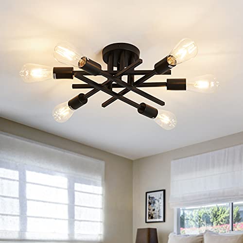 ASGYISA Semi Flush Mount Modern Ceiling Light Fixture 6 Lights Y-102 - Black Like New