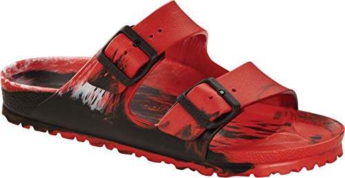 1019382 BIRKENSTOCK ARIZONA EVA NARROW FIT SANDAL WOMEN, SIZE 7, RED BLACK WHITE Like New