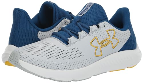 3026518 UNDER ARMOUR Men's Charged Pursuit 3 Big Logo Gray/Blue/Gold Size 9.5 - Like New