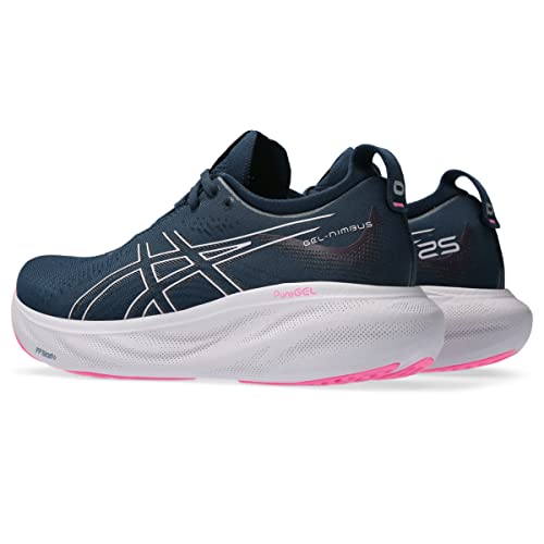 1012B356 ASICS WOMEN'S GEL-NIMBUS 25 RUNNING SHOES, SIZE 9, DUSTY PURPLE/PAPAYA Like New