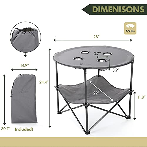 ARROWHEAD OUTDOOR 28” (71cm) Heavy-Duty Portable Folding Table, 4 Cup Holders Like New