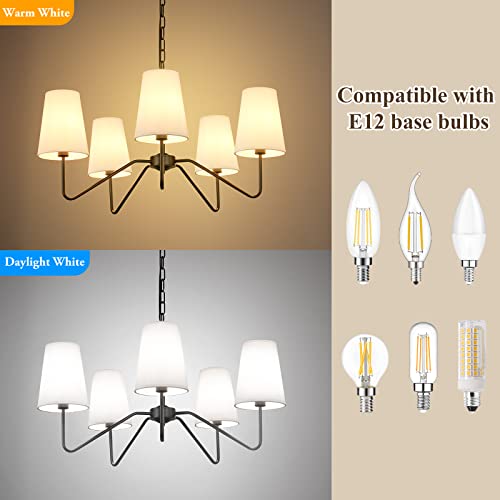 5-Light 30” Modern Chandelier with White Shades, Classic Pendant Ceiling Light Like New