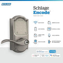 SCHLAGE FE789WB CAM 619 ACC ENCODE WIFI LEVER SMART LOCK, TOUCH - SATIN NICKEL - Like New