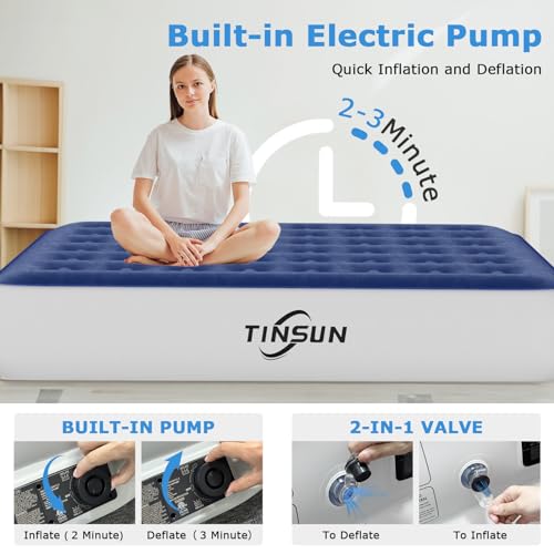 Sprinq Air Mattress Queen with Built in Pump, Inflatable Bed, TS-HE-002T - BLUE Like New