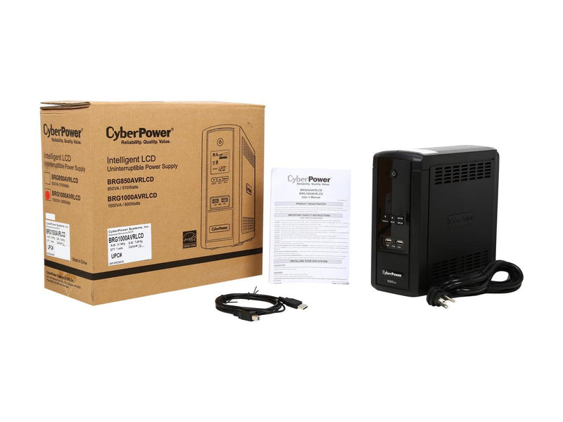 CyberPower Intelligent LCD Series BRG1000AVRLCD 1000 VA 600 Watts 10 Outlets UPS