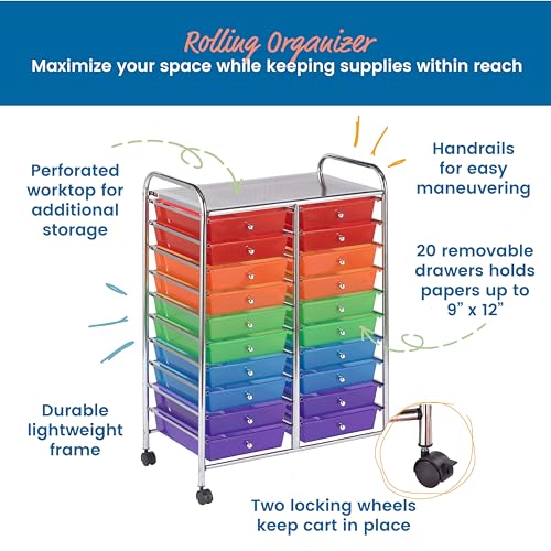 ECR4Kids 20-Drawer Mobile Organizer, Storage Cart, Assorted - Like New