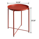 HollyHOME Tray Metal End Table, Sofa Table Small Round Side Tables - Brick Red - Brand New