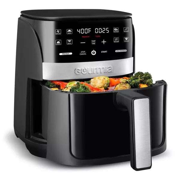 GOURMIA 3QT DIGITAL WINDOW AIR FRYER 8 PRESETS GUIDED COOKING 1200W - BLACK - Like New