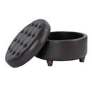 HomePop 25" Button Tufted Round Storage Ottoman - Brown Faux Leather - Brand New