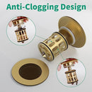HEROBAI SINK DRAIN WITHOUT OVERFLOW, ANTI-CLUTTERING, NO OVERFLOW - BRUSHED GOLD - Like New
