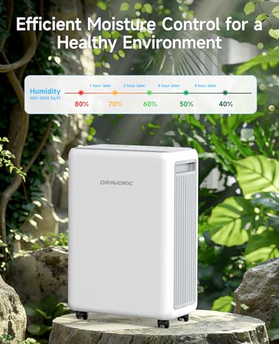 DRAVONIC 2000 SQ. FT DEHUMIDIFIER FOR BASEMENT, 30 PINT, 3 MODES, WHITE - Like New