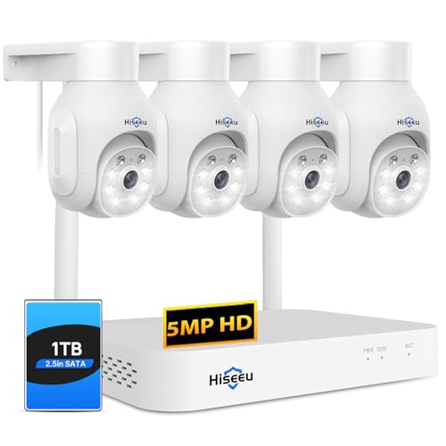 Hiseeu 5MP Wireless PTZ Security Camera System, 1TB, WIFI, WK-4HD405-AT - White Like New