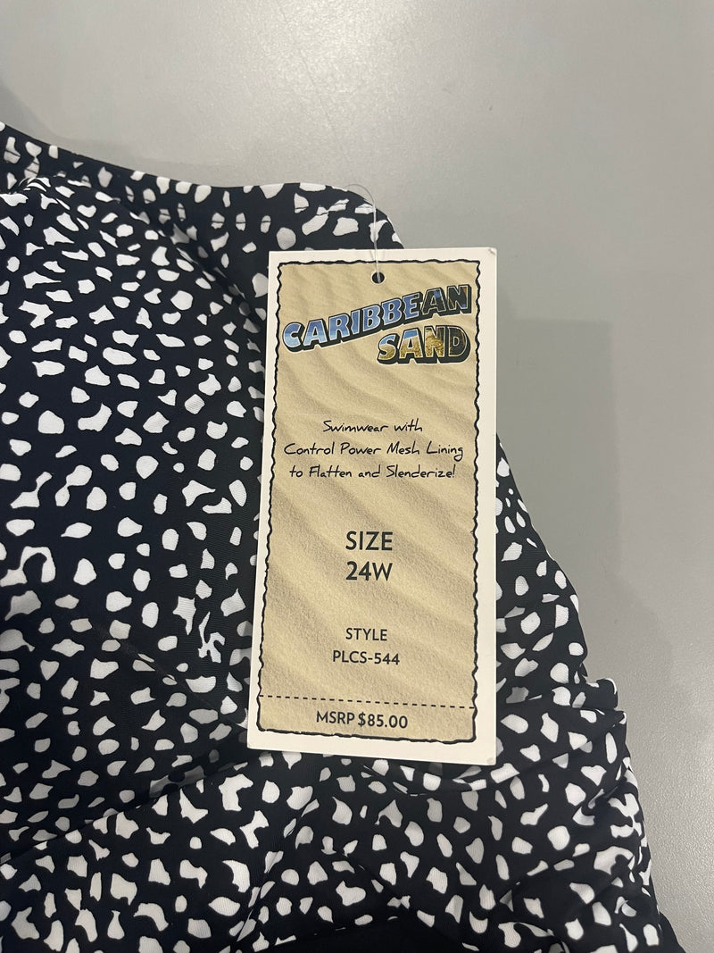 CARIBBEAN SAND WOMENS ONE PIECE SWIMSUIT - SIZE: WOMEN 24W - BLACK/WHITE - Like New