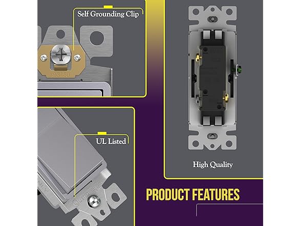 ENERLITES 3-WAY DECORATOR PADDLE LIGHT SWITCH 93150-SV-10PCS - SILVER - Brand New