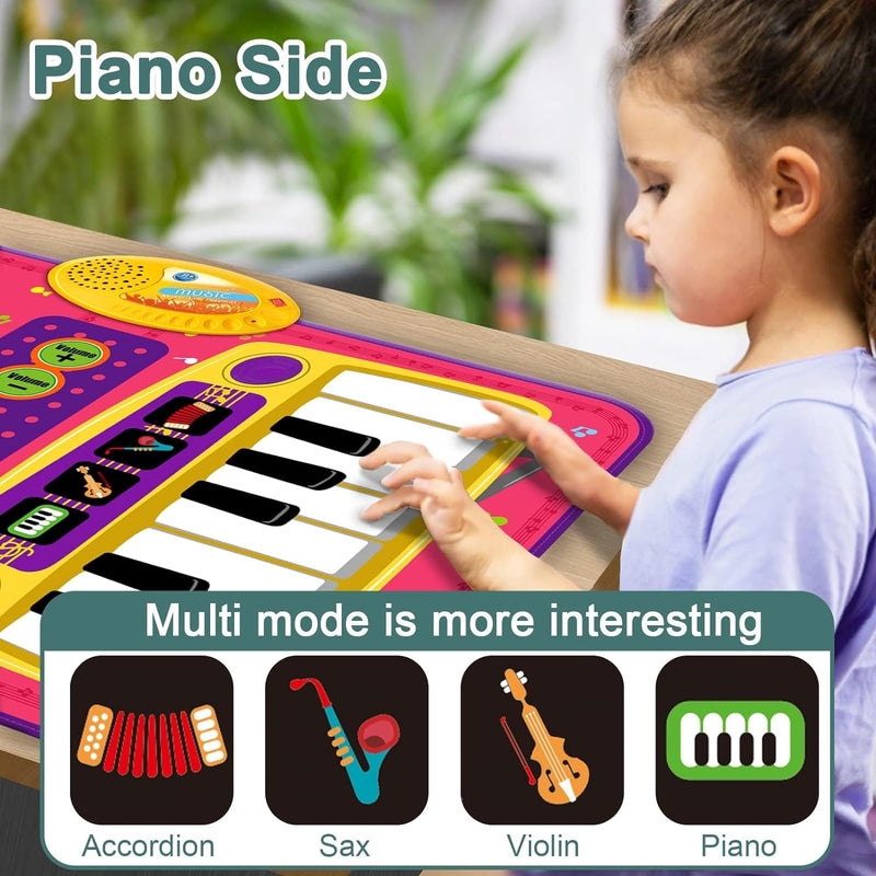 PRAGYM 2 in 1 Toddler Music Mat with Keyboard & Drum Toys - Red Like New