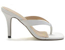 ComeShun Women Slip On Kitten Heels Mules Square Toe Flip Flops Sandals White - Like New