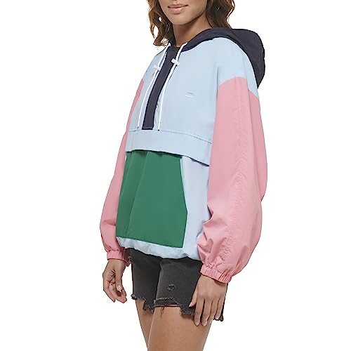 LW3ON725 LEVI'S WOMEN'S TASLAN POPOVER WINDBREAKER JACKET PINK/BLUE SIZE L - Brand New