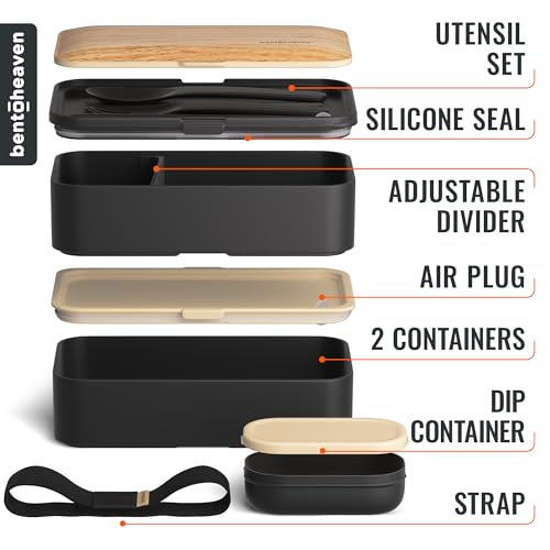 BENTOHAVEN PREMIUM BENTO BOX ADULT LUNCH BOX WITH COMPARTMENTS - BLACK - Brand New
