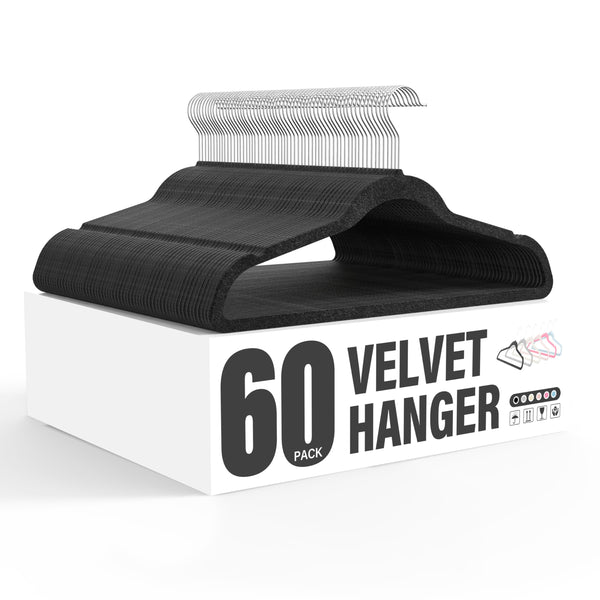 SIMPLE DELUXE VELVET HANGERS WITH SHOULDER NOTCHES SPACE SAVING -BLACK - Brand New