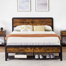 GIMMYFIVE QUEEN BED FRAME VINTAGE WOOD HEADBOARD STORAGE BENCH - Scratch & Dent