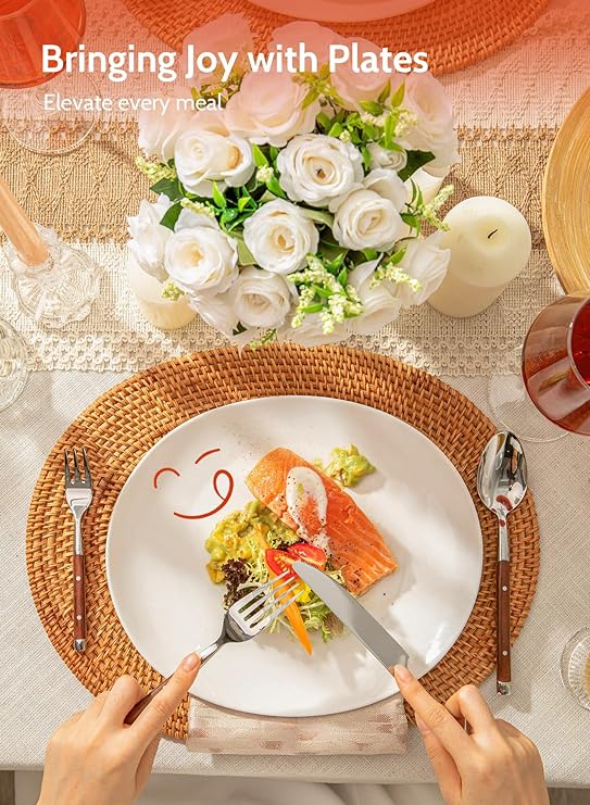 Sweese Dinner Plates 11" Porcelain Modern Curve Square Plate Set of 6 - White - Like New